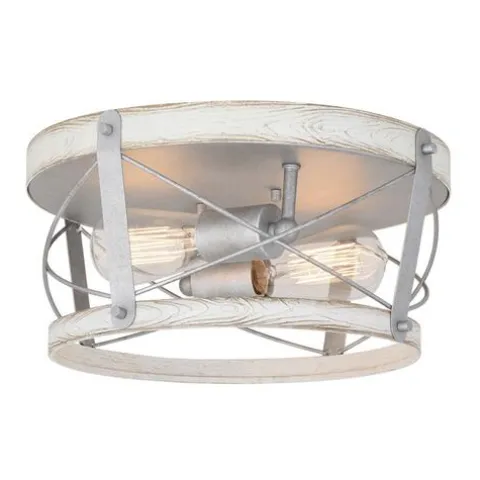 Promo Patriot Lighting® Bea White Wash Faux Wood & Galvanized 2-Light Flush Mount Ceiling Light