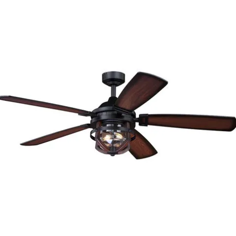 Promo Patriot Lighting™ Dalebrooke 54″ Black & Replica Wood Indoor/Outdoor Led Ceiling Fan