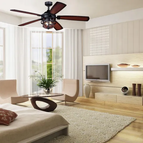 Promo Patriot Lighting™ Dalebrooke 54″ Black & Replica Wood Indoor/Outdoor Led Ceiling Fan