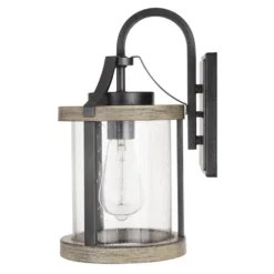 Promo Patriot Lighting® Elegant Home Brooklyn Natural Iron & Distressed Faux Wood Outdoor Wall Light