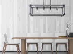 Wholesale Patriot Lighting® Elegant Home Hendy 4-Light Black Stainless Steel & Faux Wood Island Light