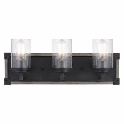 Wholesale Patriot Lighting® Levon Weathered Gray Faux Wood And Black 3-Light Vanity Light