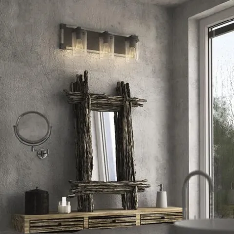 Wholesale Patriot Lighting® Levon Weathered Gray Faux Wood And Black 3-Light Vanity Light